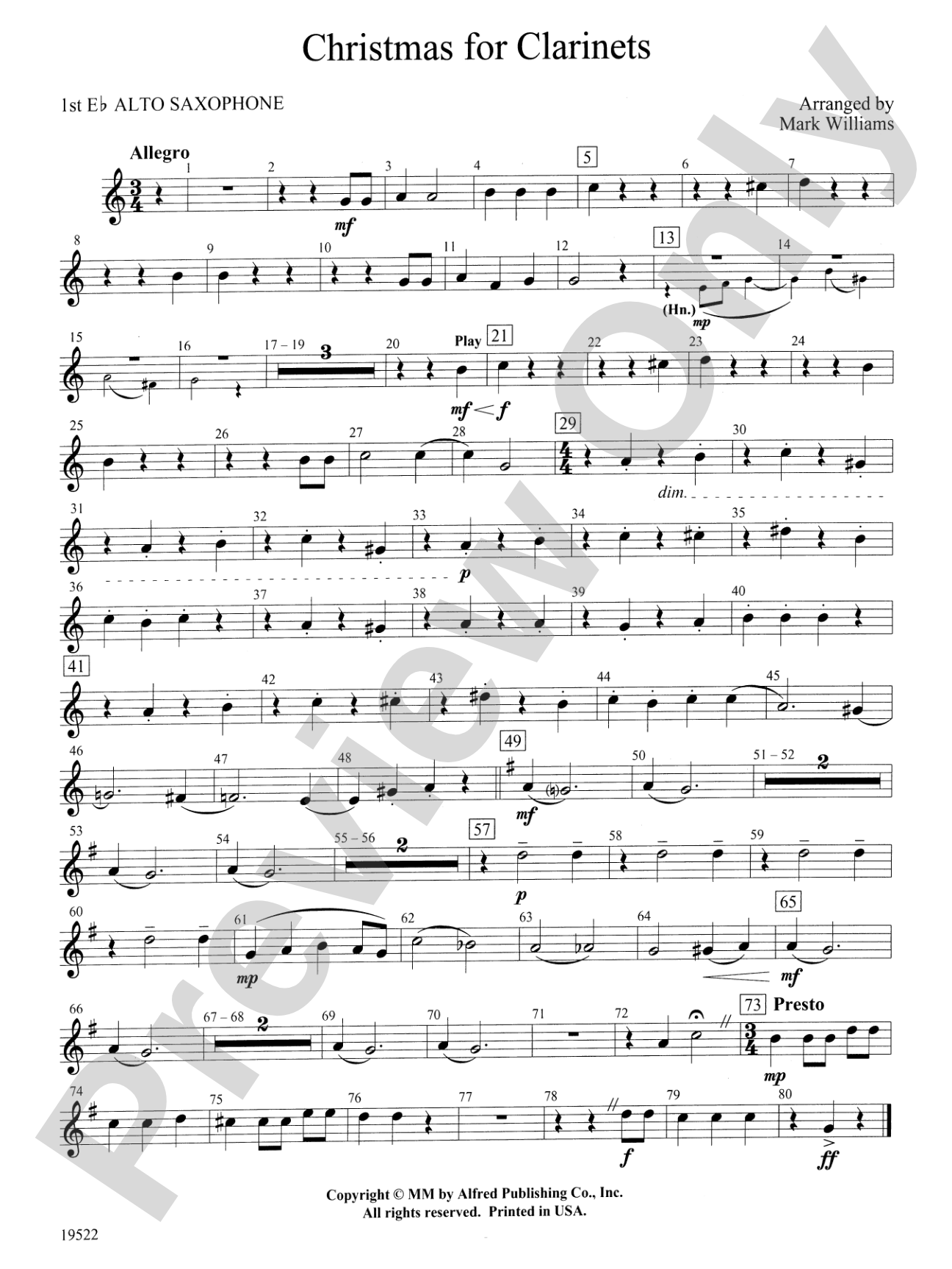 Christmas for Clarinets: E-flat Alto Saxophone