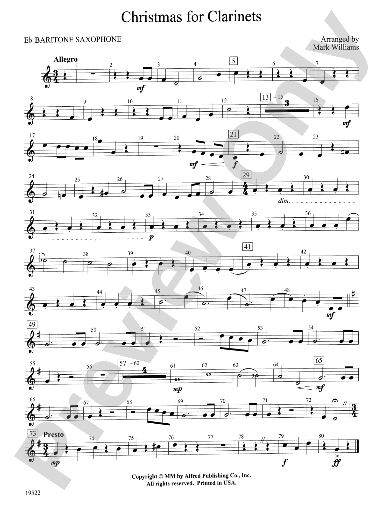 Christmas for Clarinets: E-flat Baritone Saxophone