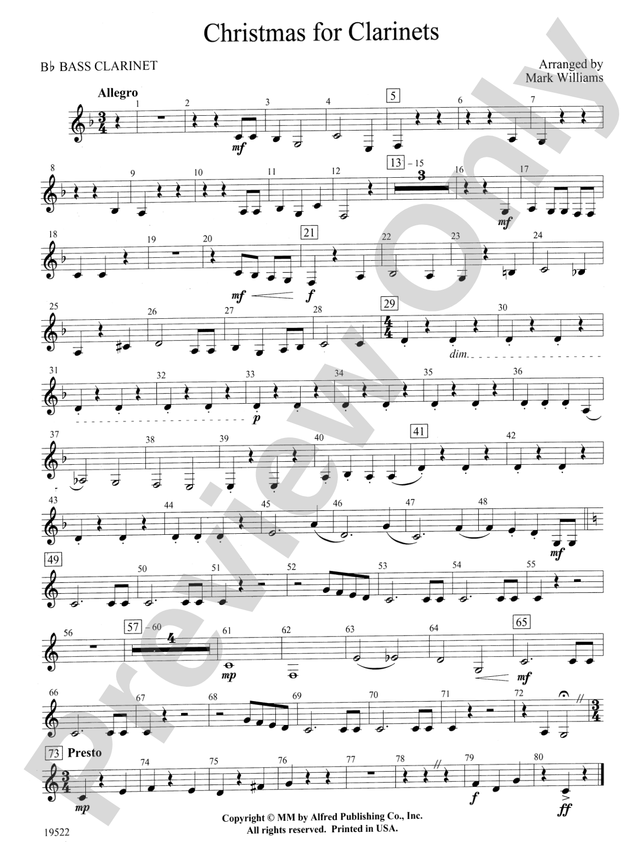 Christmas for Clarinets: B-flat Bass Clarinet