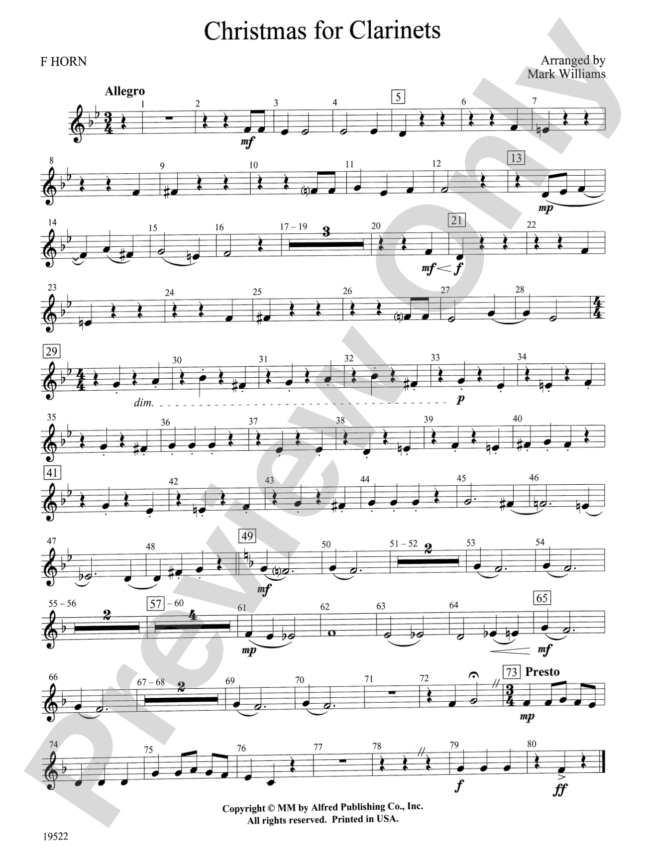 Christmas for Clarinets: 1st F Horn
