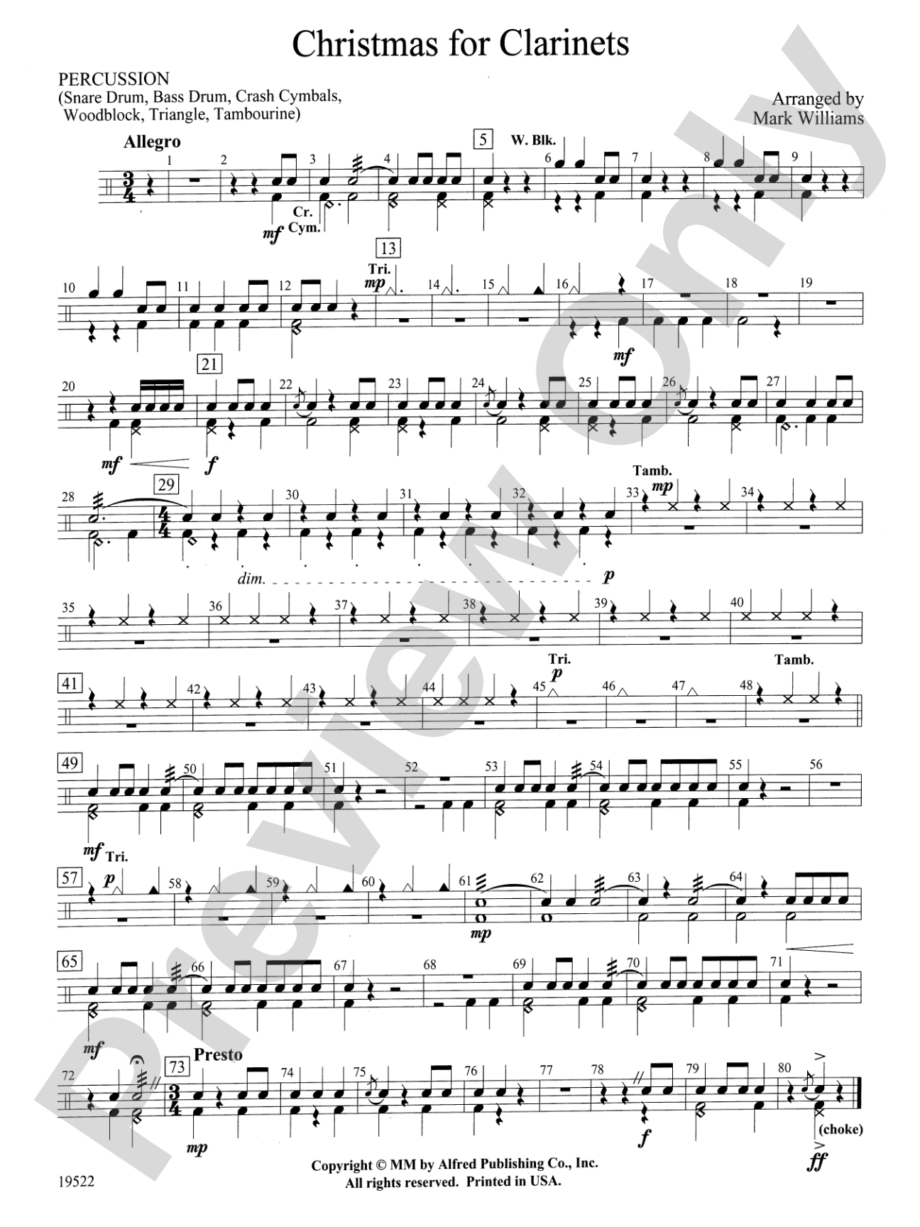 Christmas for Clarinets: 1st Percussion