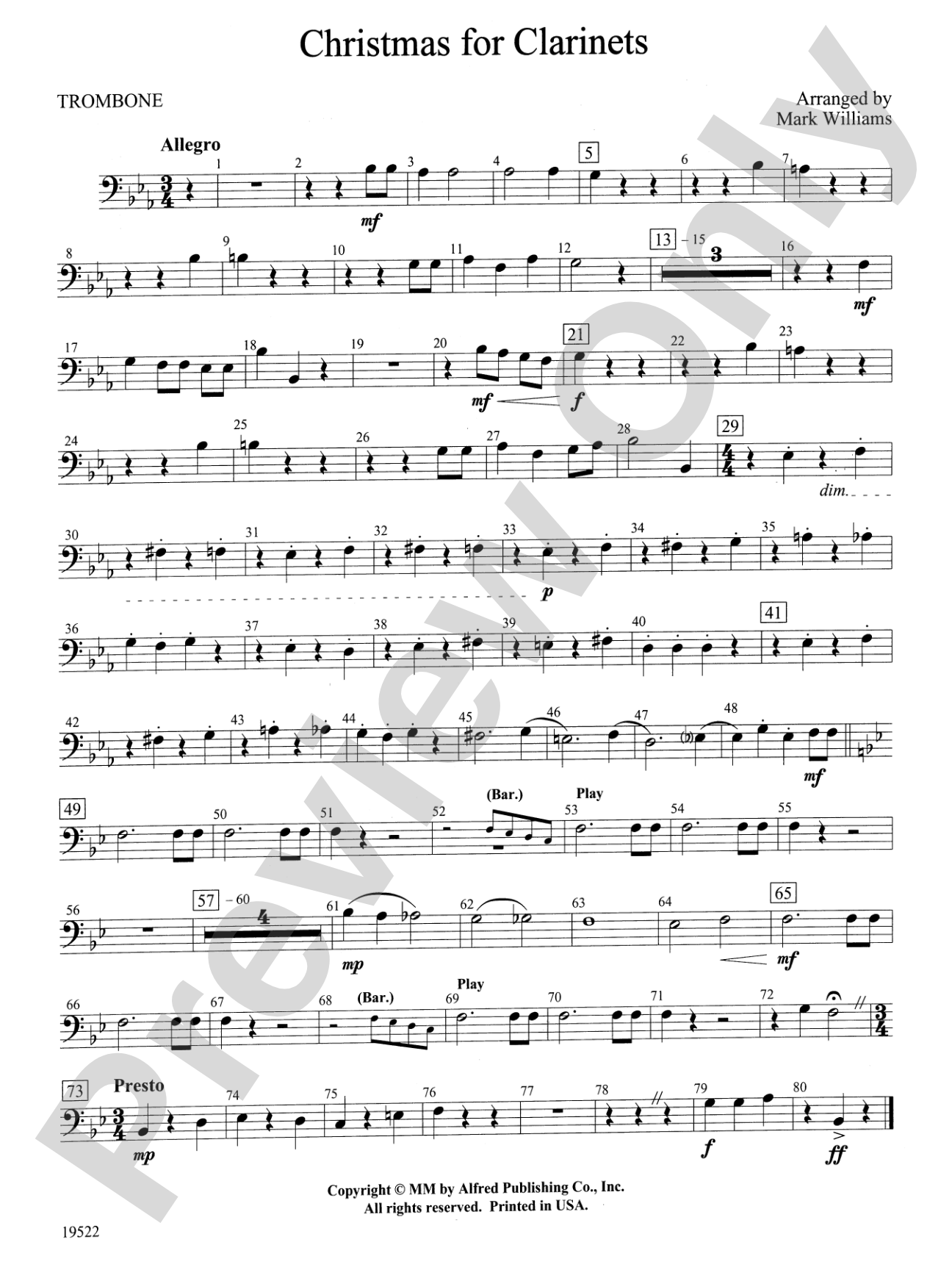 Christmas for Clarinets: 1st Trombone