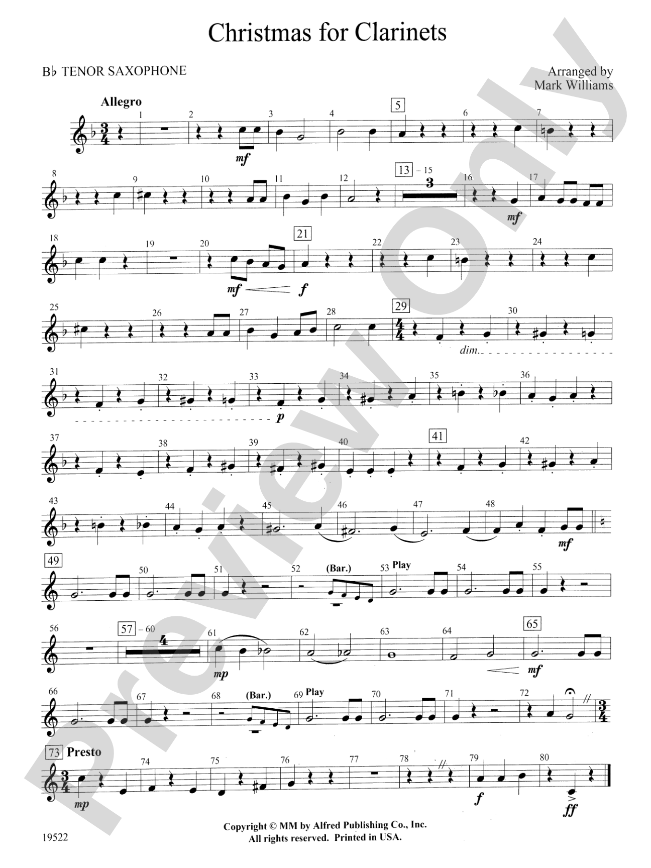 Christmas for Clarinets: B-flat Tenor Saxophone