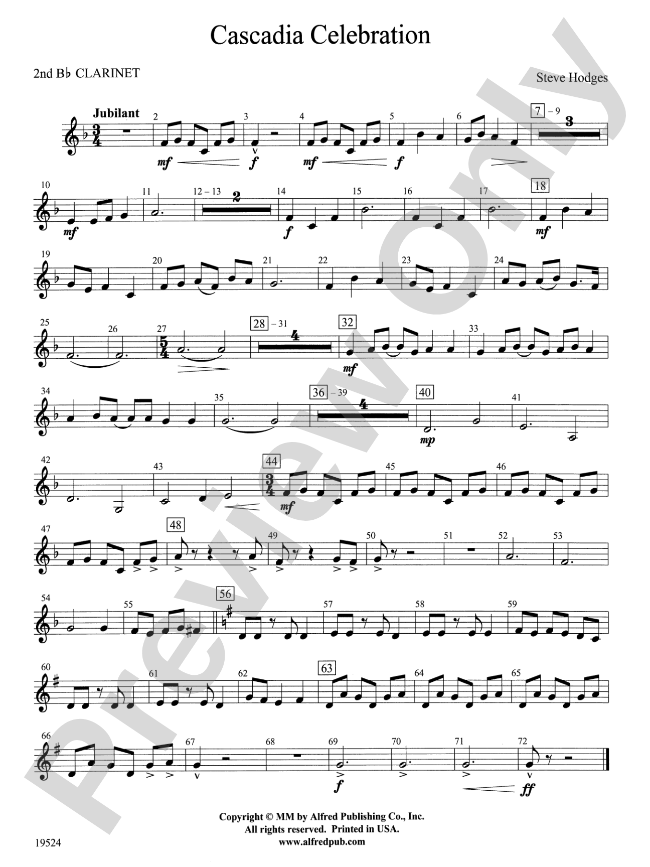 Cascadia Celebration: 2nd B-flat Clarinet