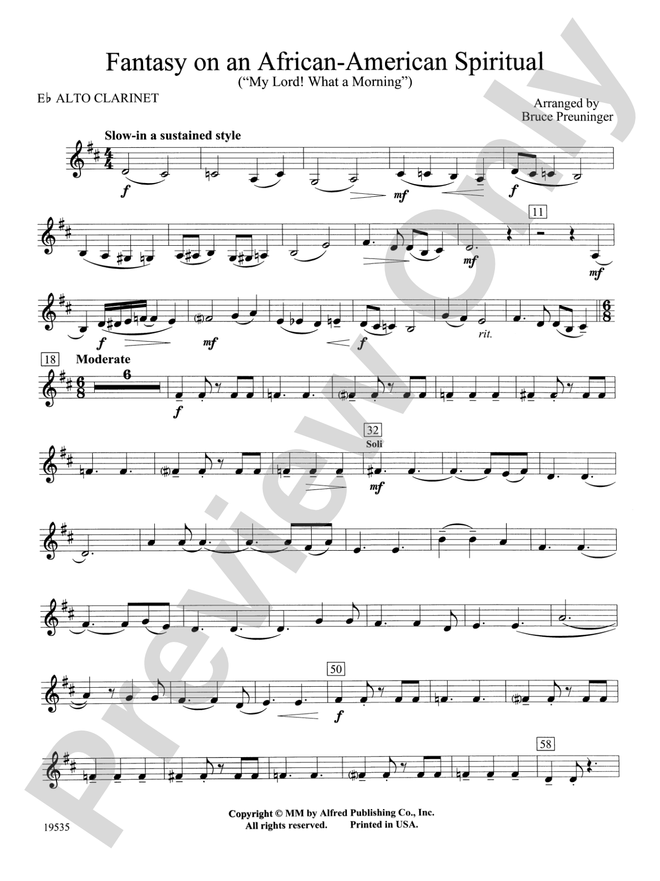 Fantasy on an African-American Spiritual: E-flat Alto Clarinet