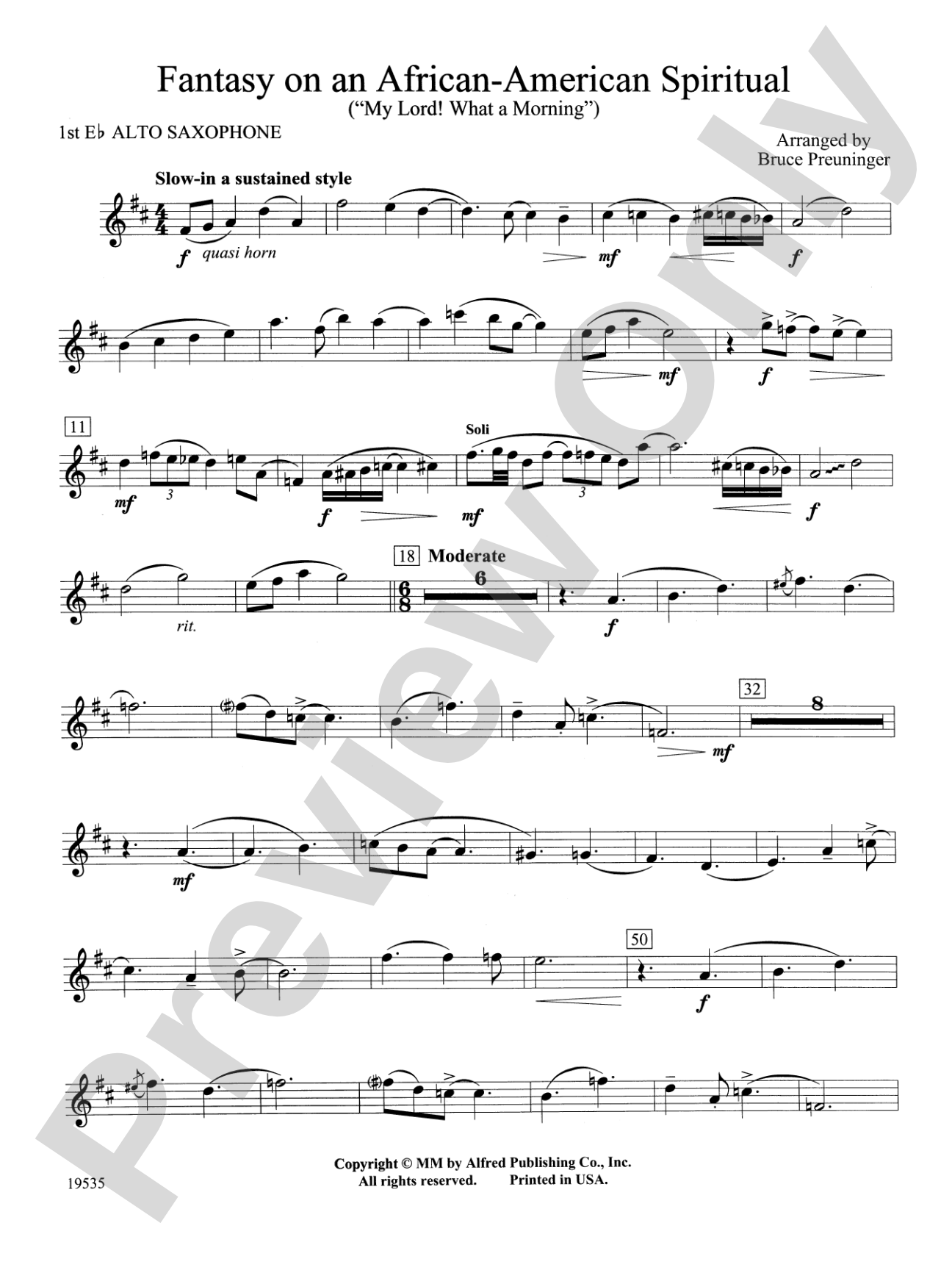 Fantasy on an African-American Spiritual: E-flat Alto Saxophone