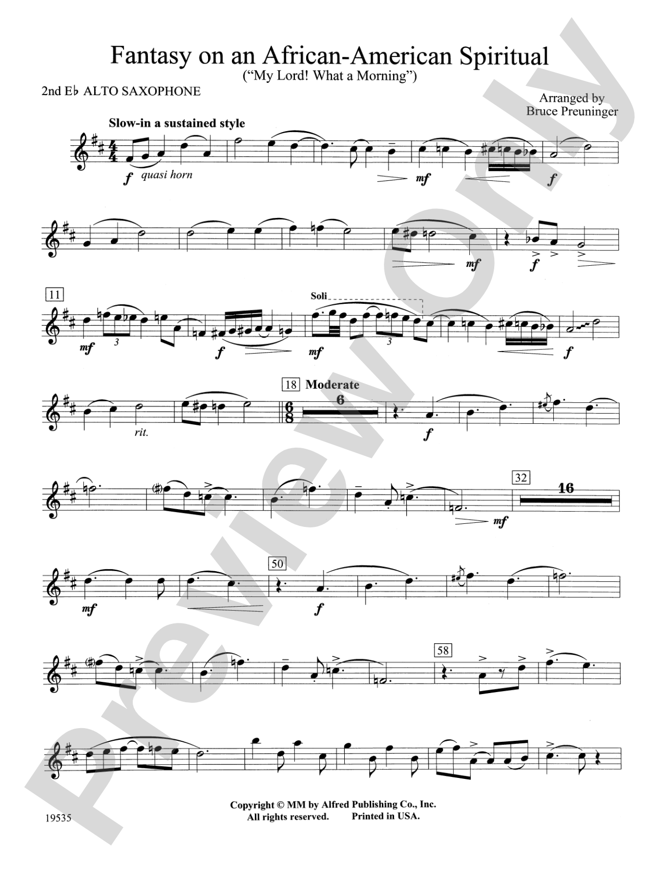 Fantasy on an African-American Spiritual: 2nd E-flat Alto Saxophone