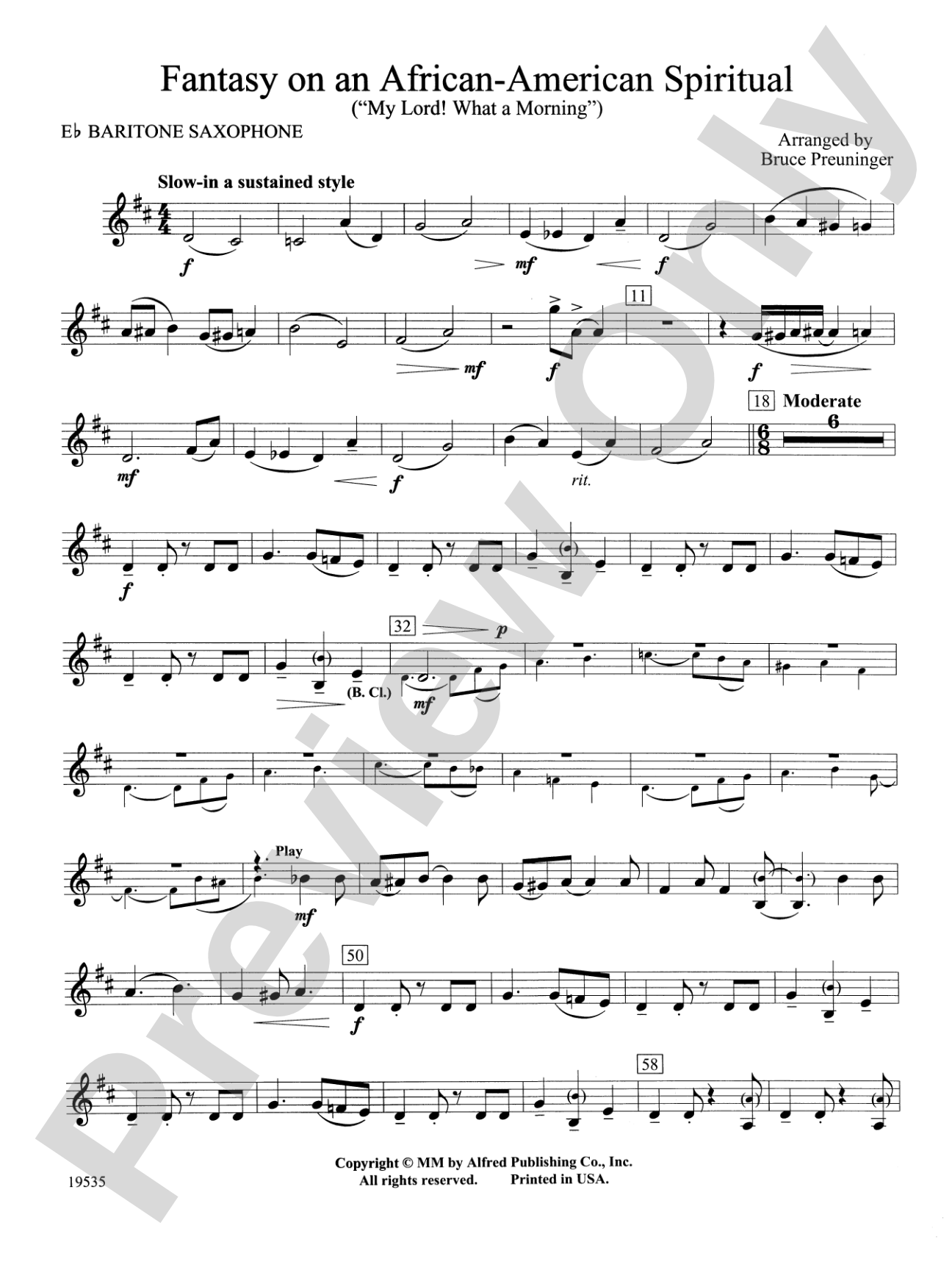 Fantasy on an African-American Spiritual: E-flat Baritone Saxophone