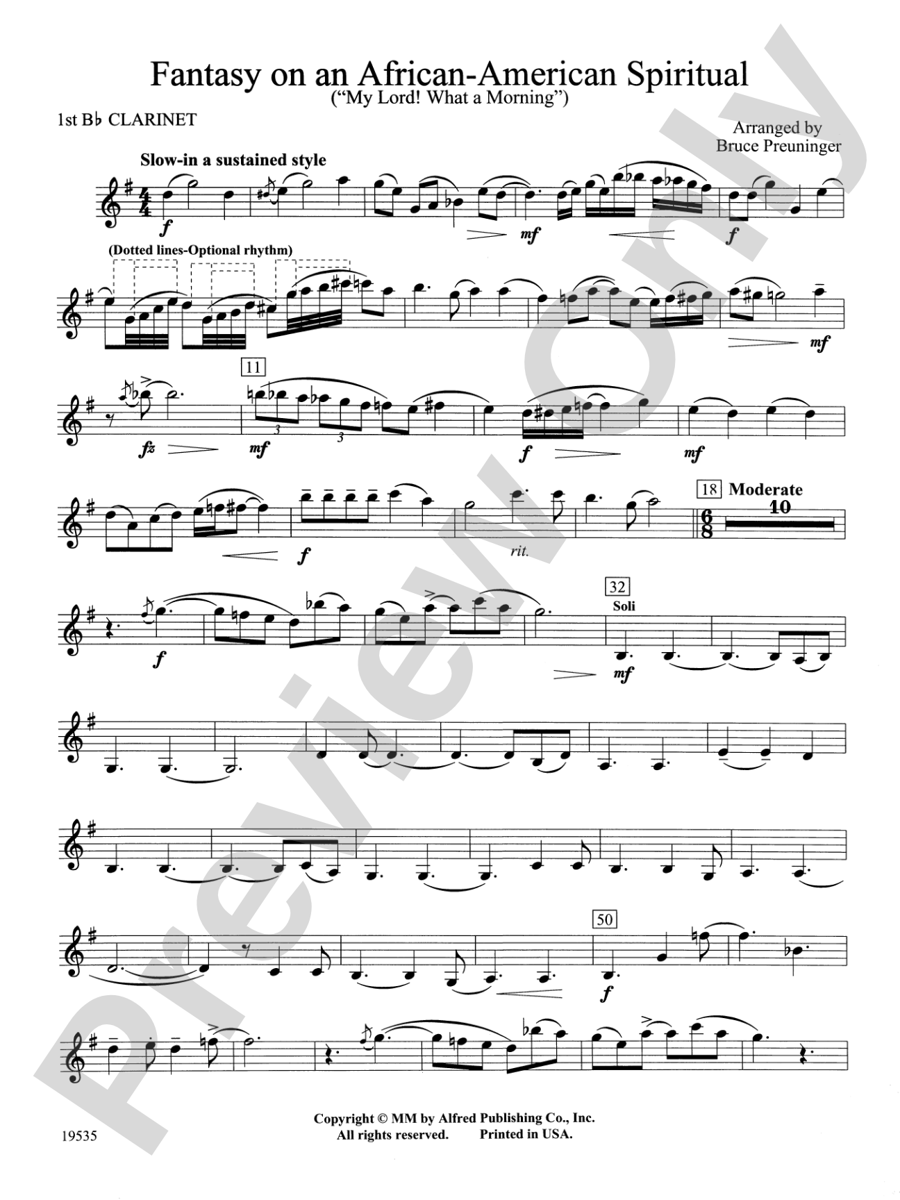 Fantasy on an African-American Spiritual: 1st B-flat Clarinet