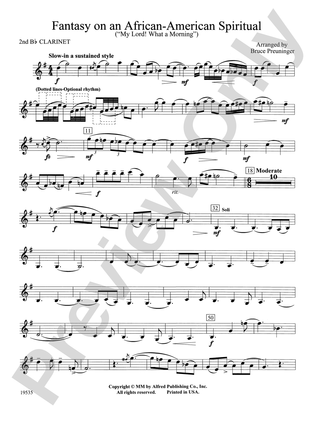 Fantasy on an African-American Spiritual: 2nd B-flat Clarinet