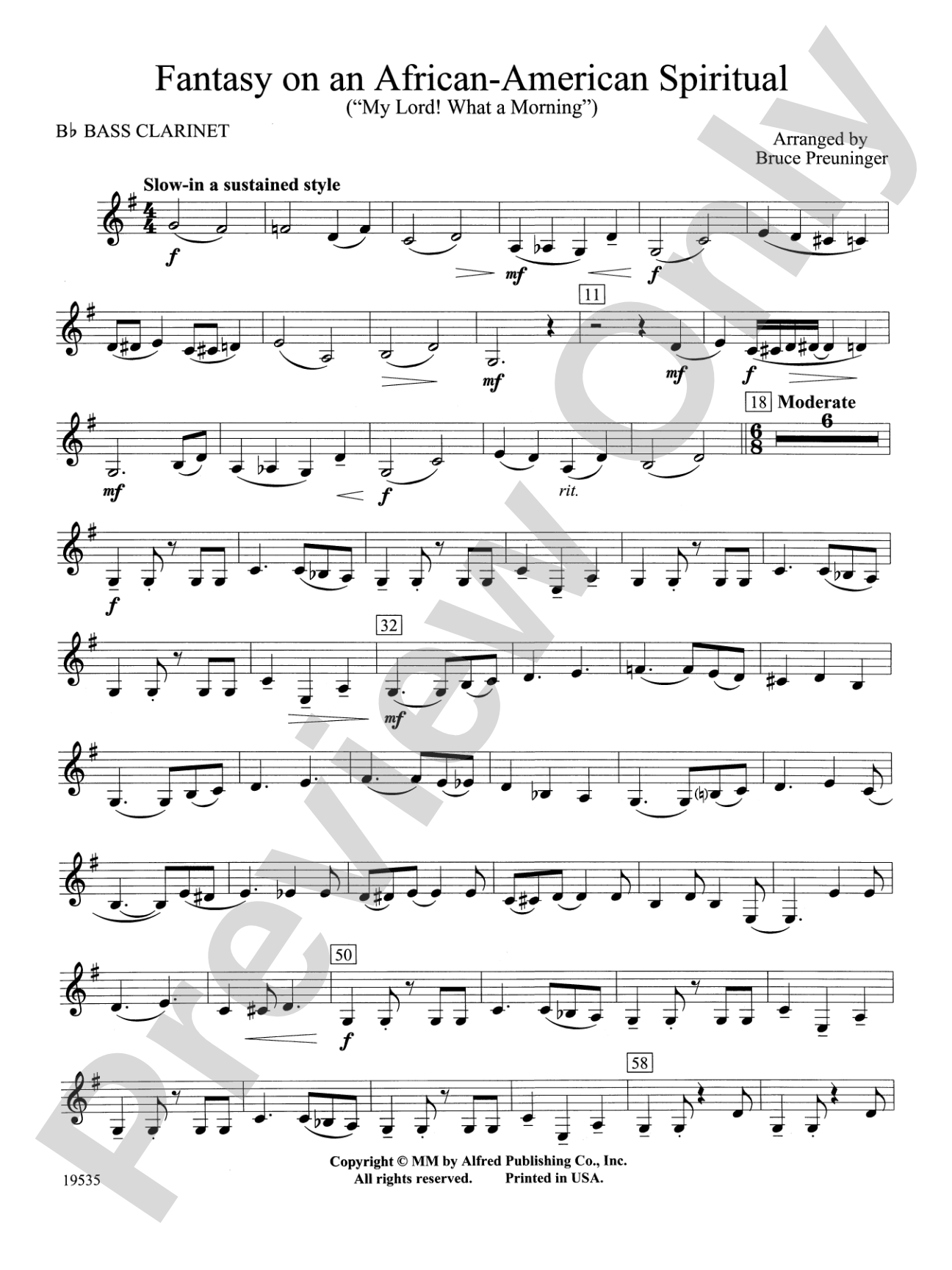 Fantasy on an African-American Spiritual: B-flat Bass Clarinet
