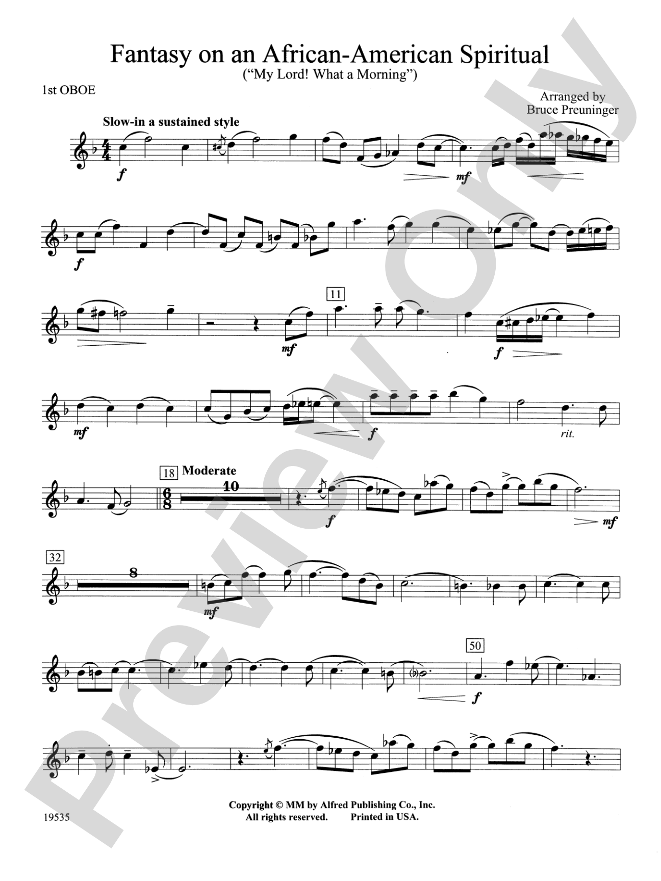 Fantasy on an African-American Spiritual: Oboe