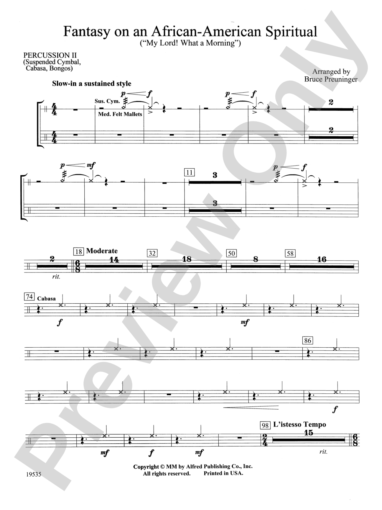 Fantasy on an African-American Spiritual: 2nd Percussion