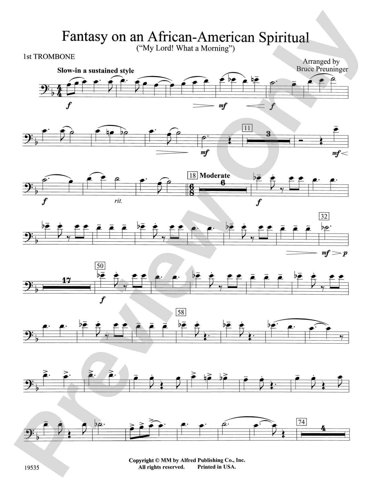 Fantasy on an African-American Spiritual: 1st Trombone