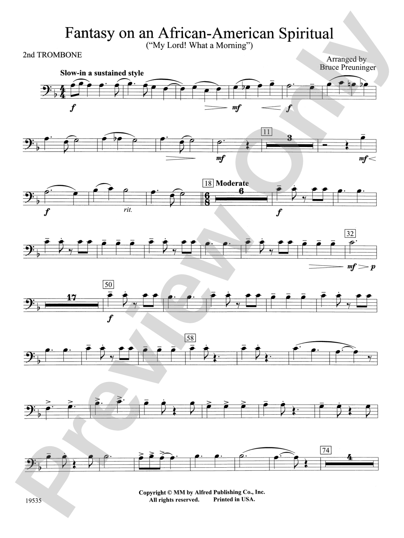 Fantasy on an African-American Spiritual: 2nd Trombone