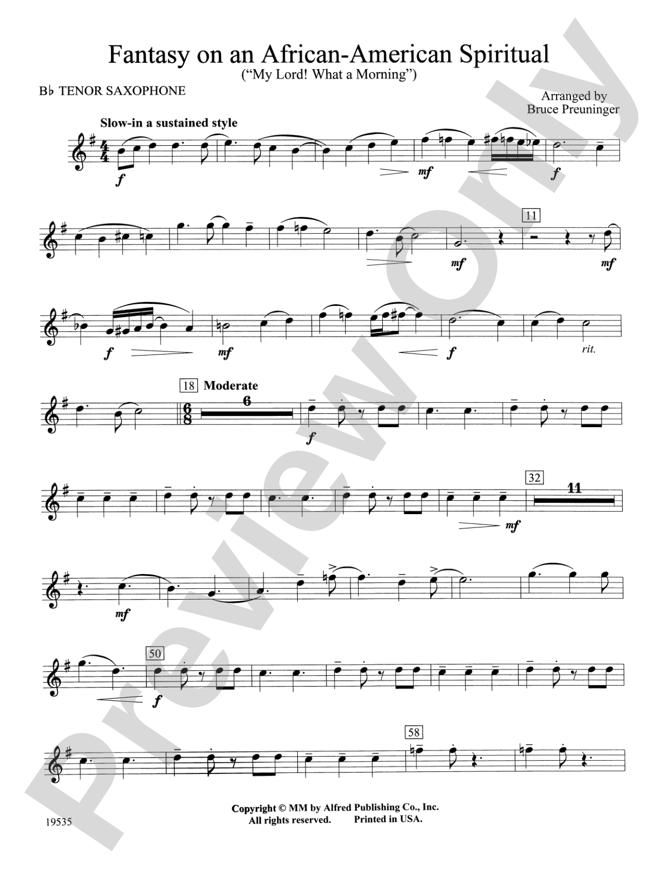 Fantasy on an African-American Spiritual: B-flat Tenor Saxophone