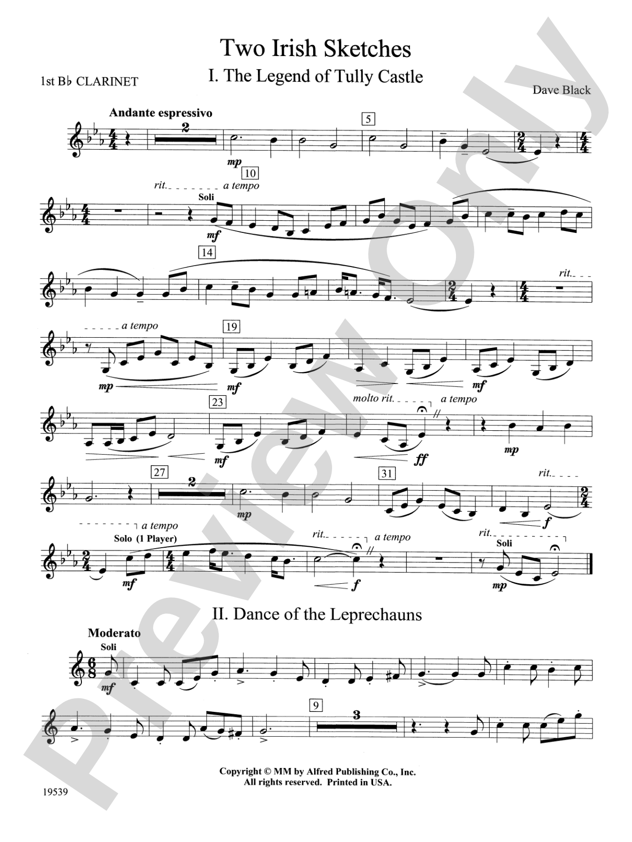 Two Irish Sketches: 1st B-flat Clarinet