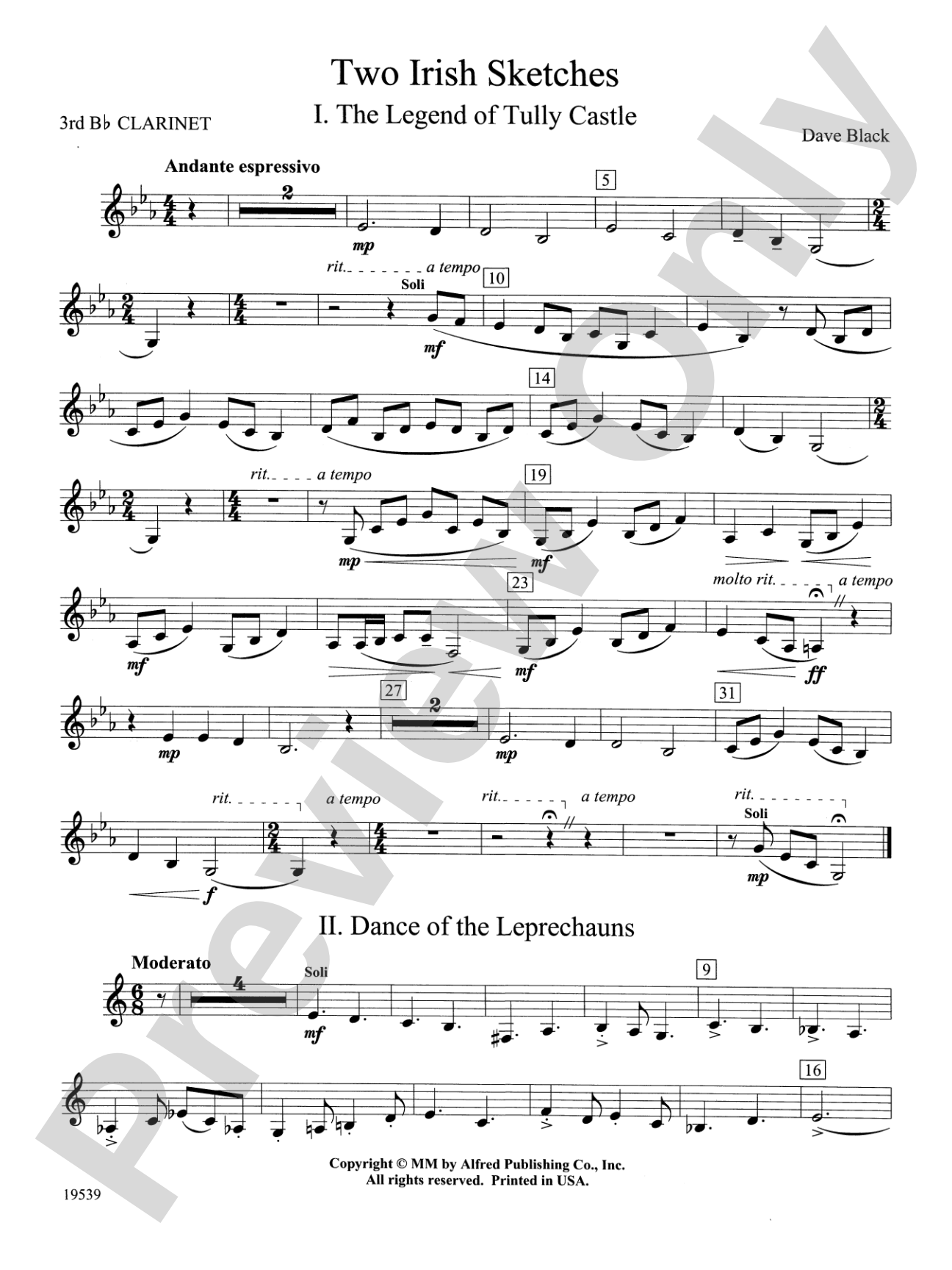 Two Irish Sketches: 3rd B-flat Clarinet