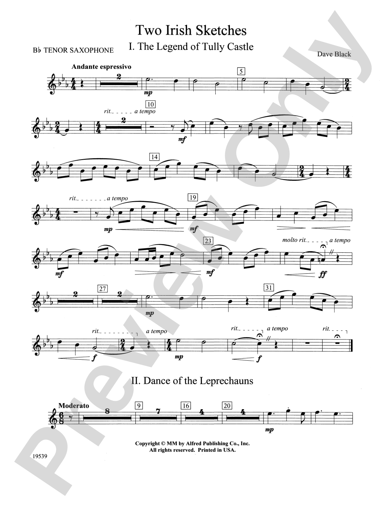 Two Irish Sketches: B-flat Tenor Saxophone