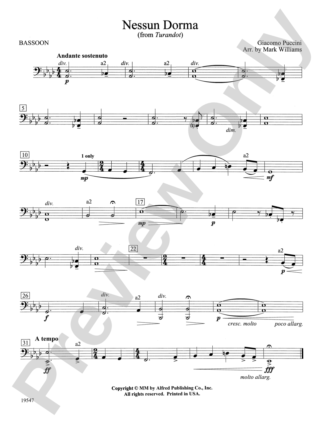 Nessun Dorma: Bassoon