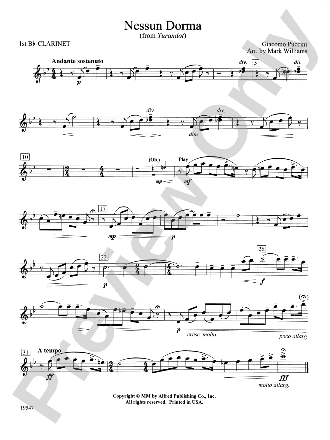 Nessun Dorma: 1st B-flat Clarinet