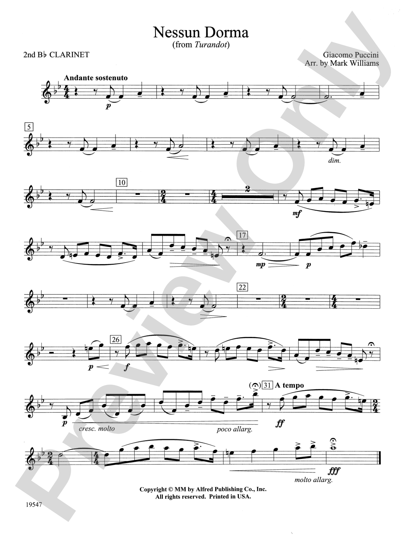 Nessun Dorma: 2nd B-flat Clarinet