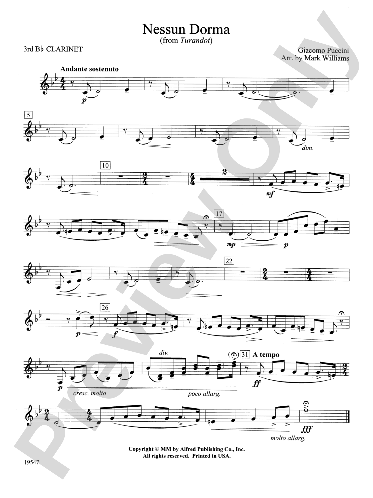 Nessun Dorma: 3rd B-flat Clarinet