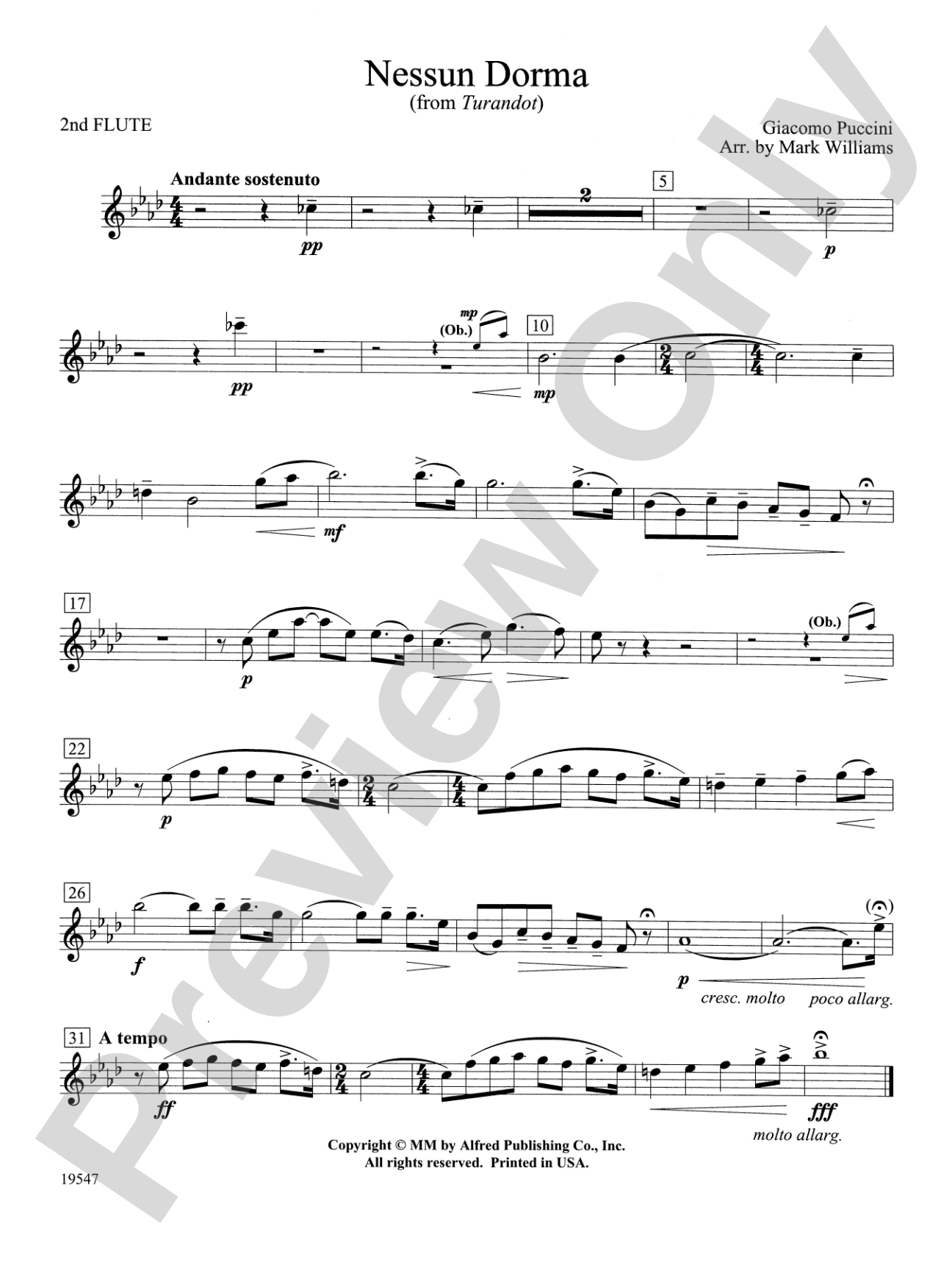 Nessun Dorma: 2nd Flute