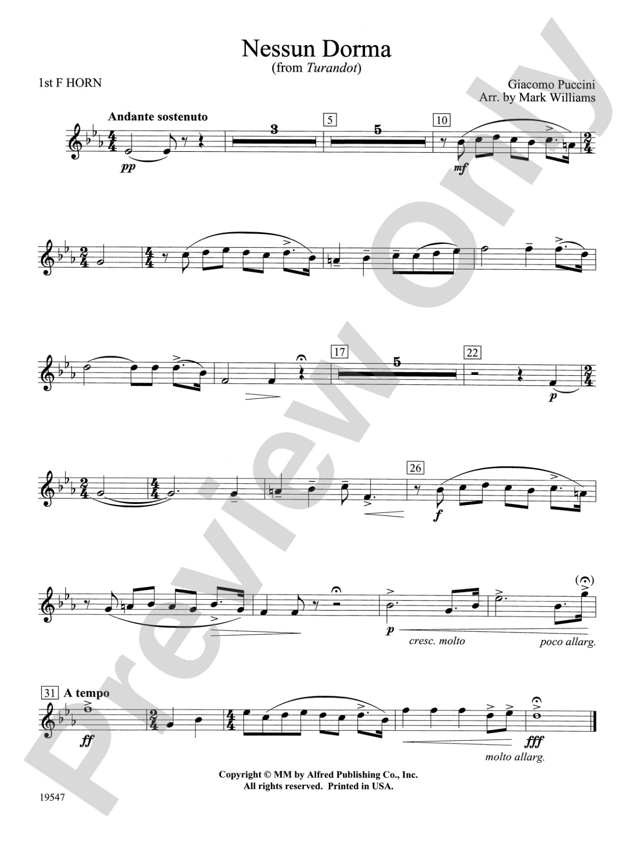 Nessun Dorma: 1st F Horn