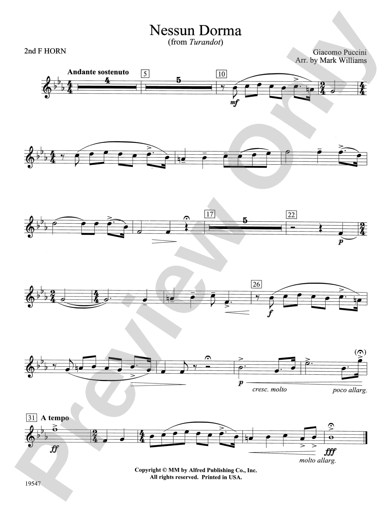 Nessun Dorma: 2nd F Horn