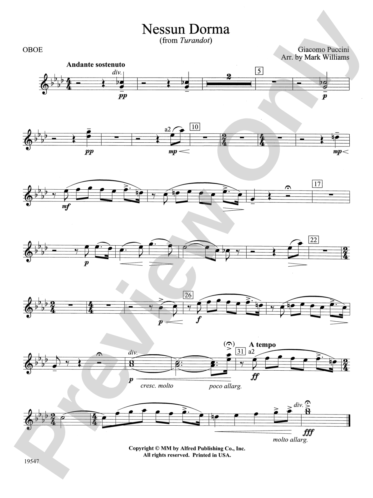 Nessun Dorma: Oboe
