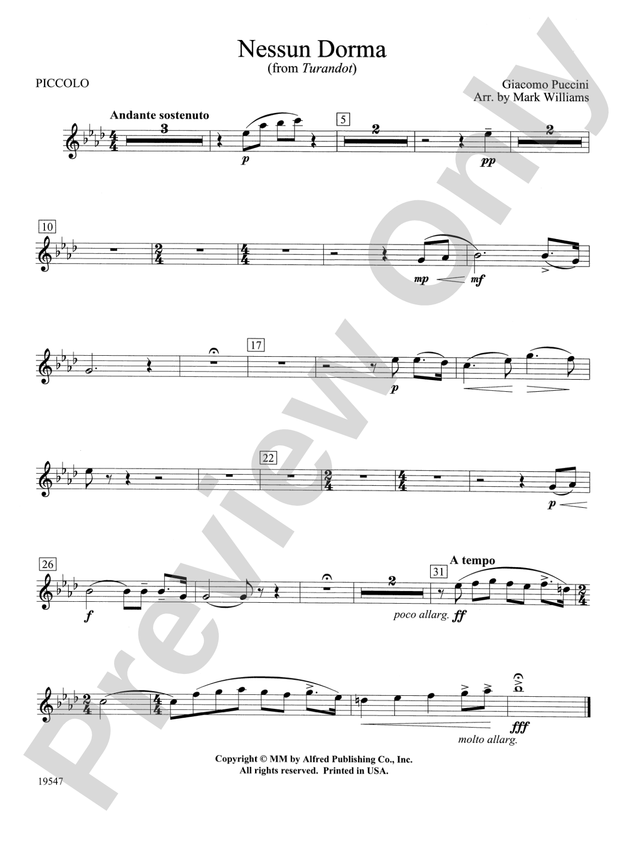 Nessun Dorma: Piccolo