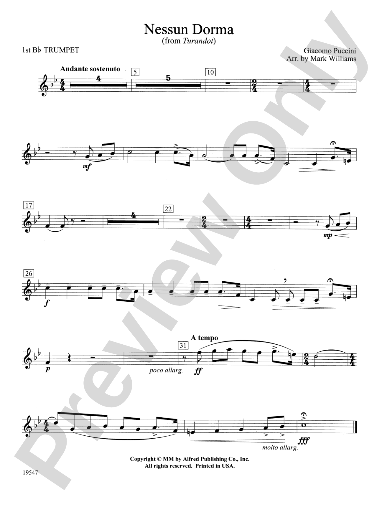 Nessun Dorma: 1st B-flat Trumpet