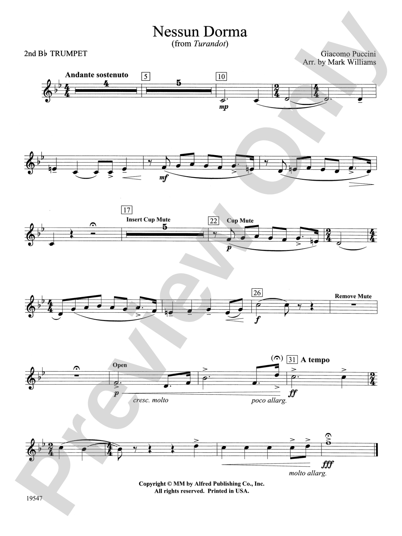 Nessun Dorma: 2nd B-flat Trumpet