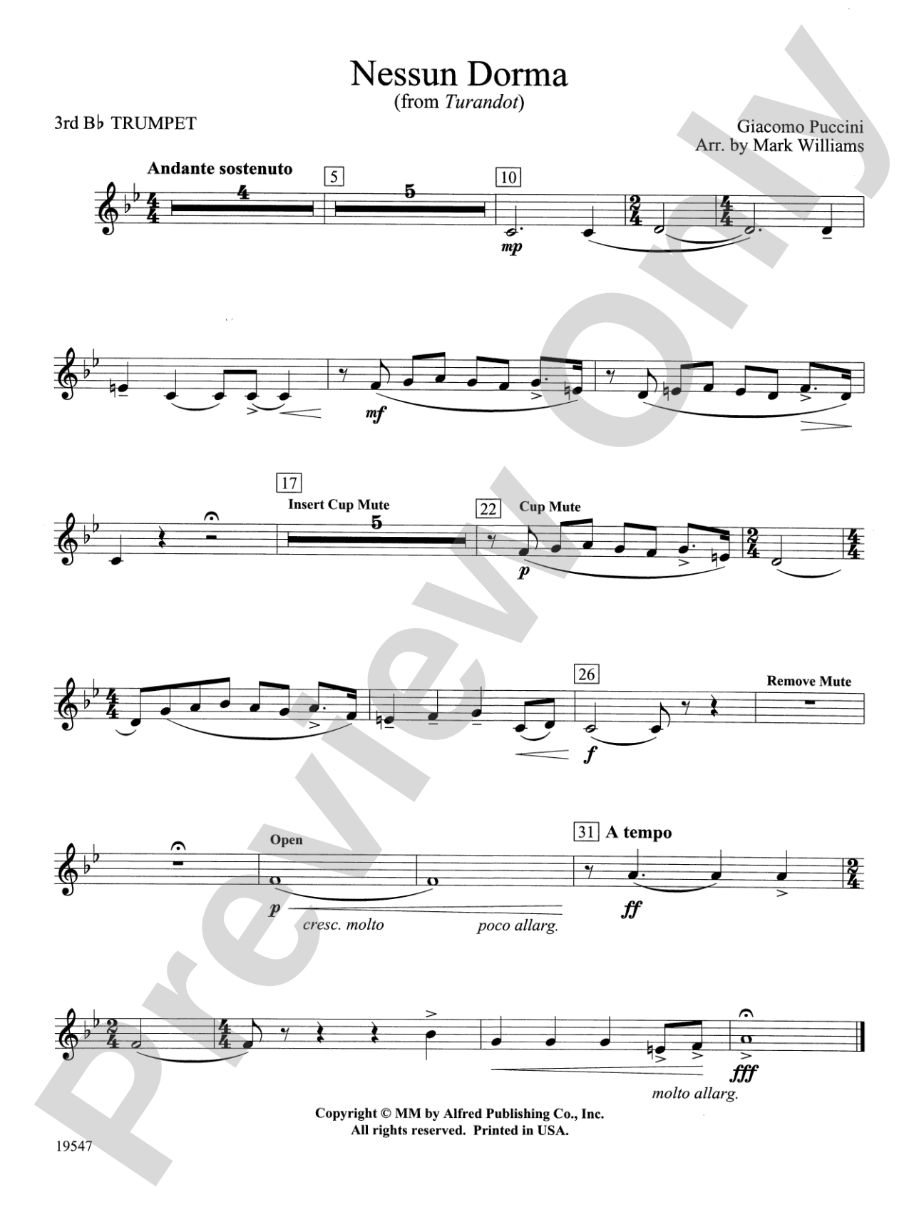 Nessun Dorma: 3rd B-flat Trumpet