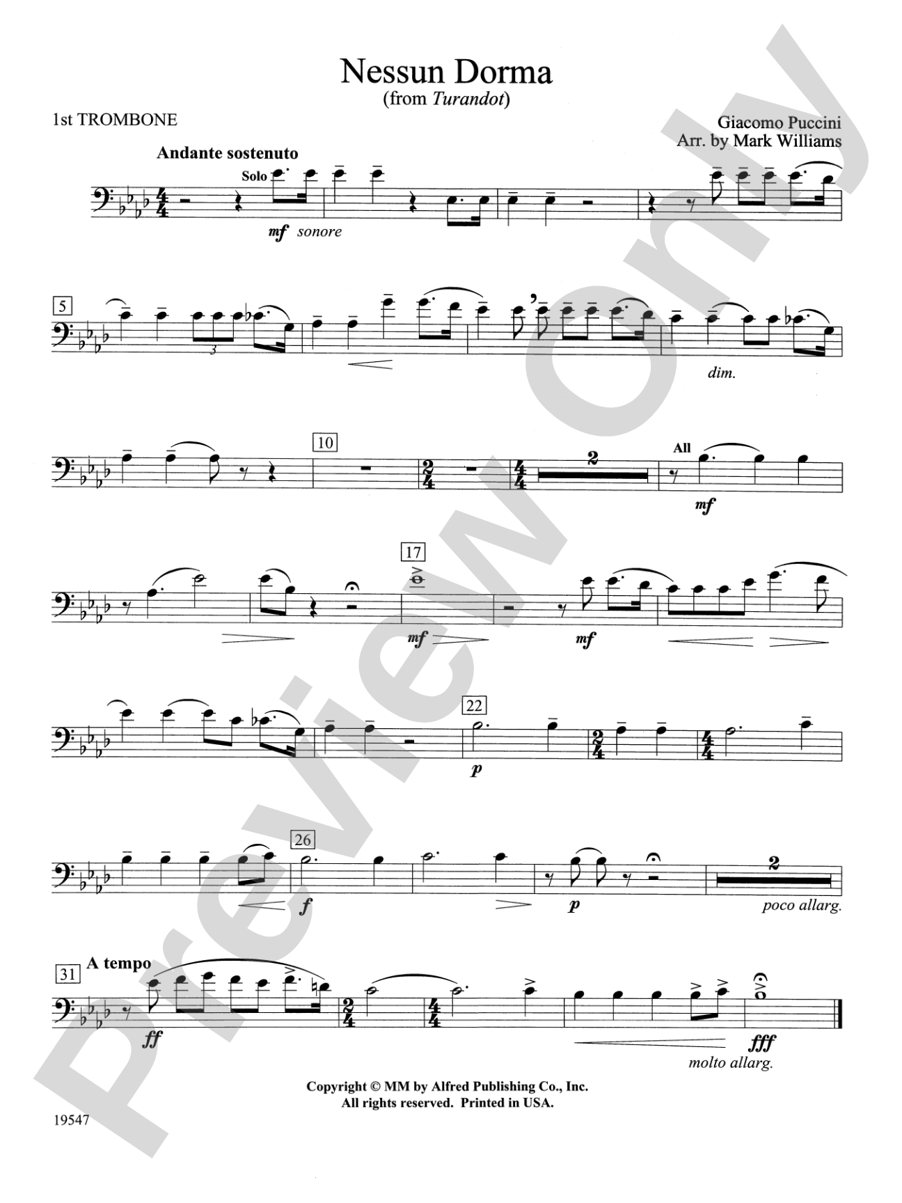 Nessun Dorma: 1st Trombone