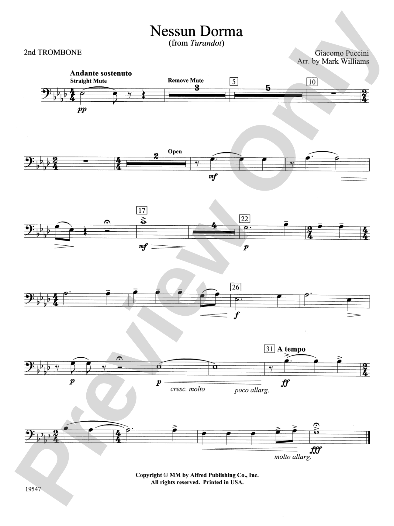 Nessun Dorma: 2nd Trombone