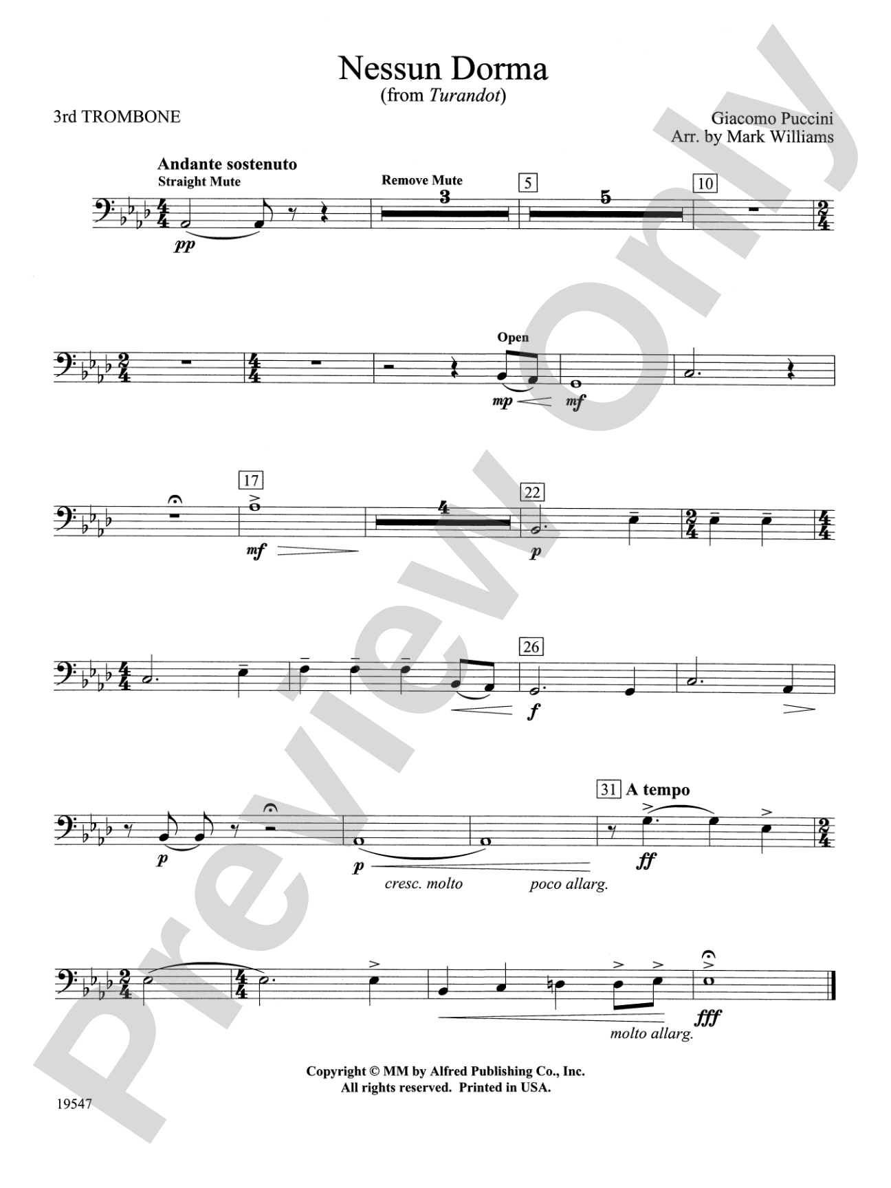 Nessun Dorma: 3rd Trombone