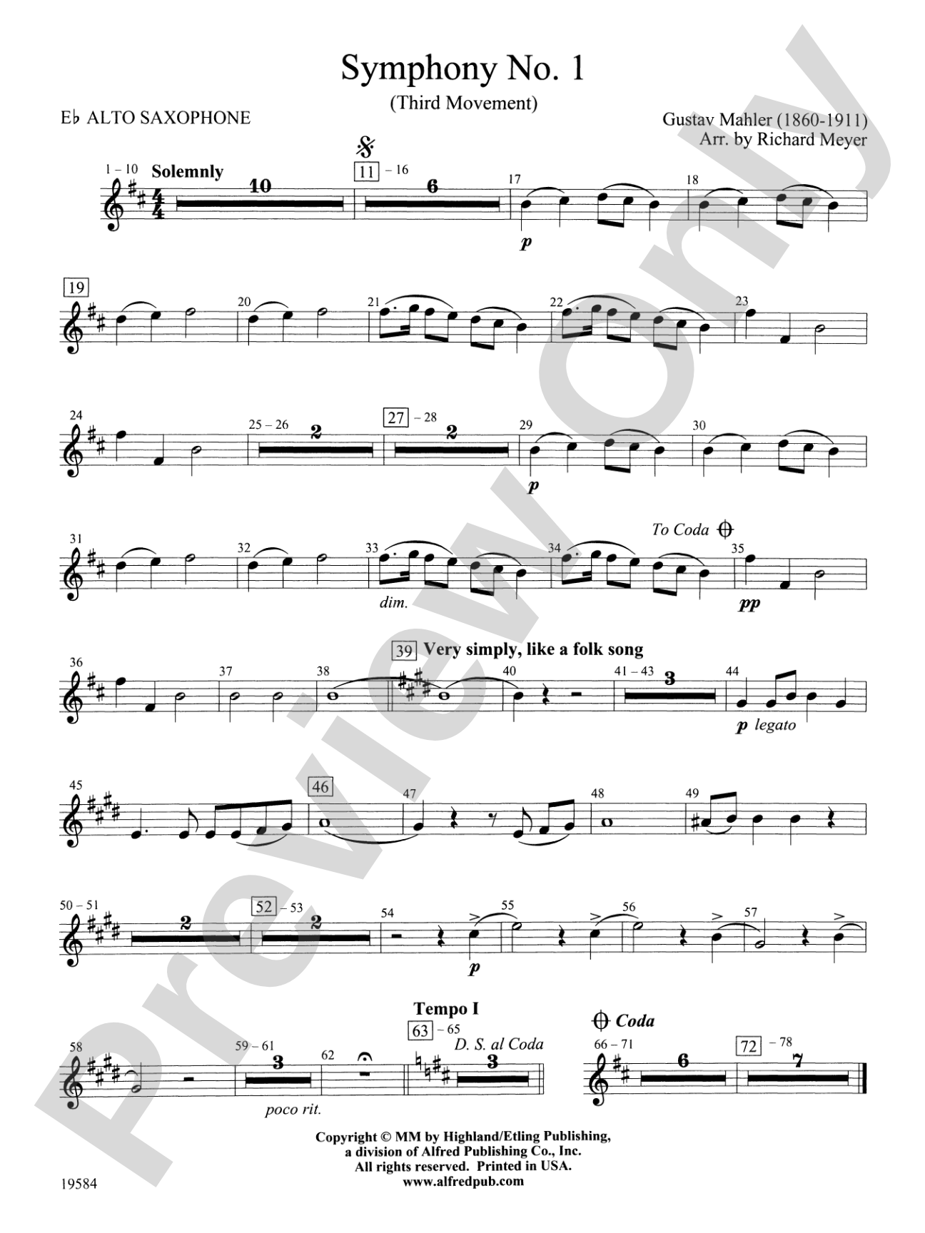 Symphony No. 1, 3rd Movement: E-flat Alto Saxophone