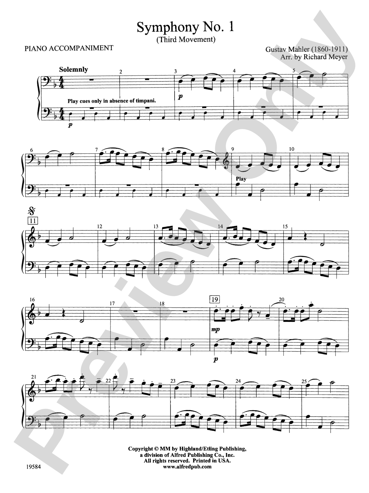 Symphony No. 1, 3rd Movement: Piano Accompaniment