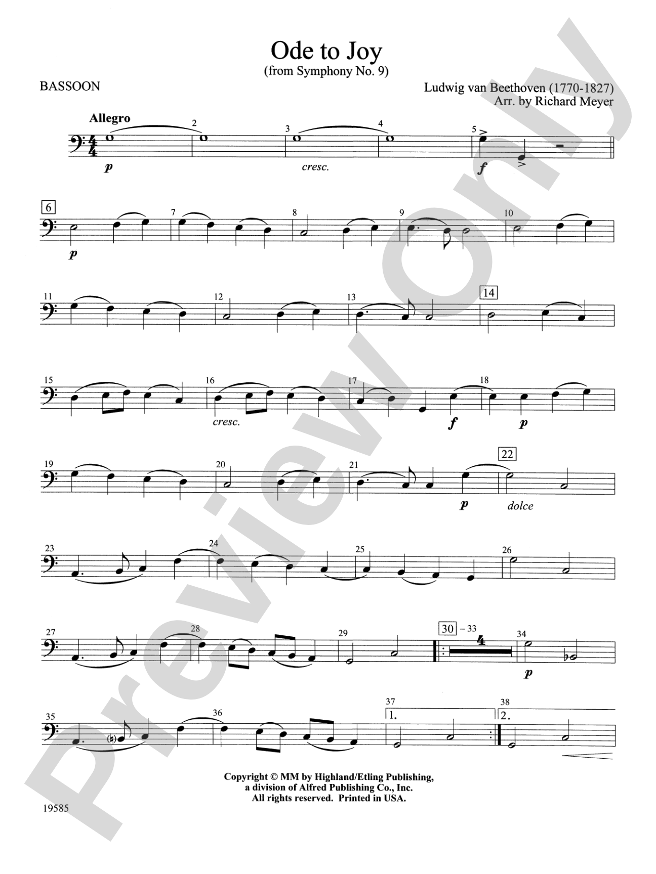 Ode to Joy from Symphony No. 9: Bassoon