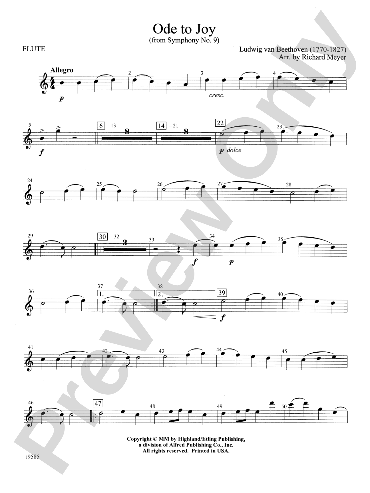 Ode to Joy from Symphony No. 9: Flute
