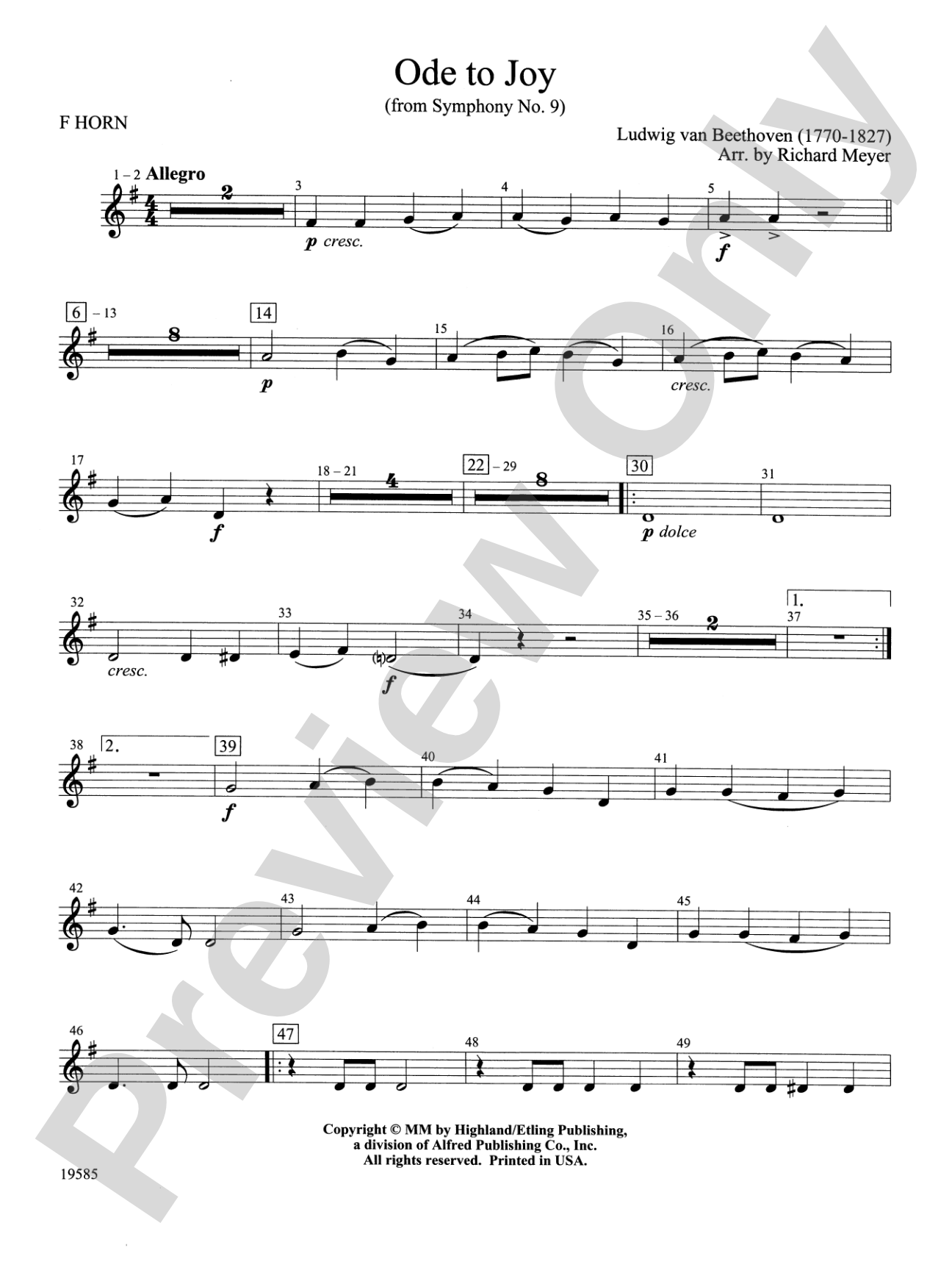 Ode to Joy from Symphony No. 9: 1st F Horn