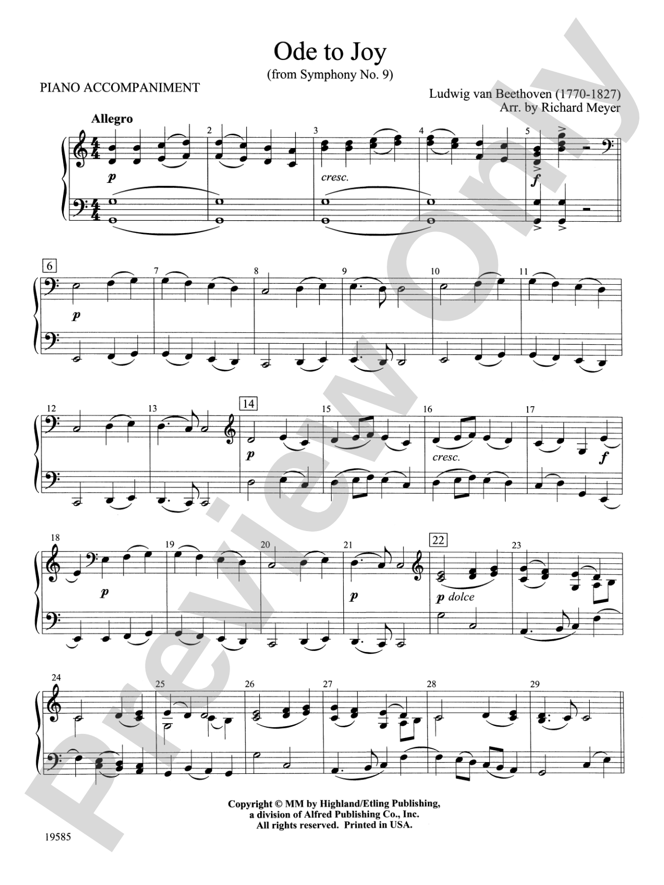 Ode to Joy from Symphony No. 9: Piano Accompaniment