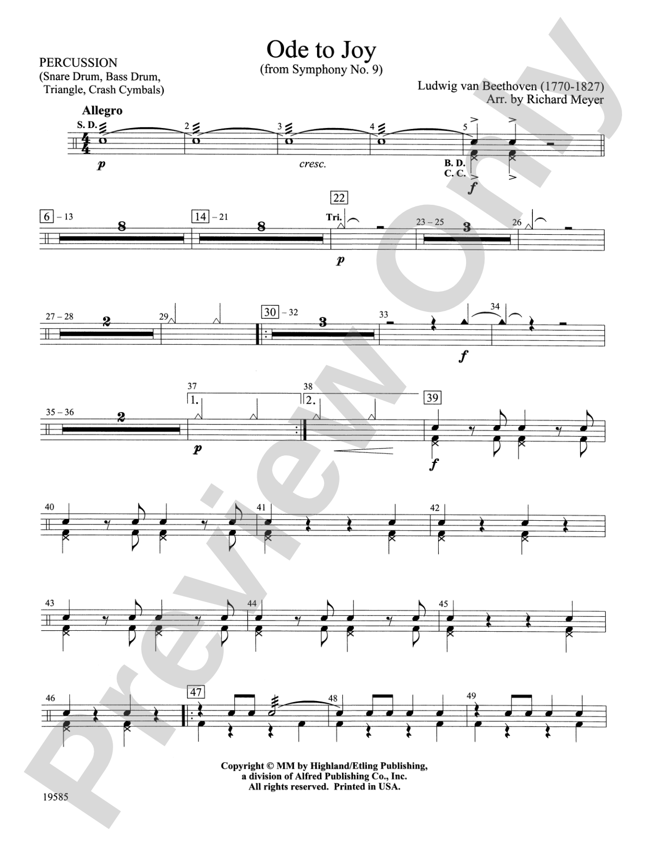 Ode to Joy from Symphony No. 9: 1st Percussion