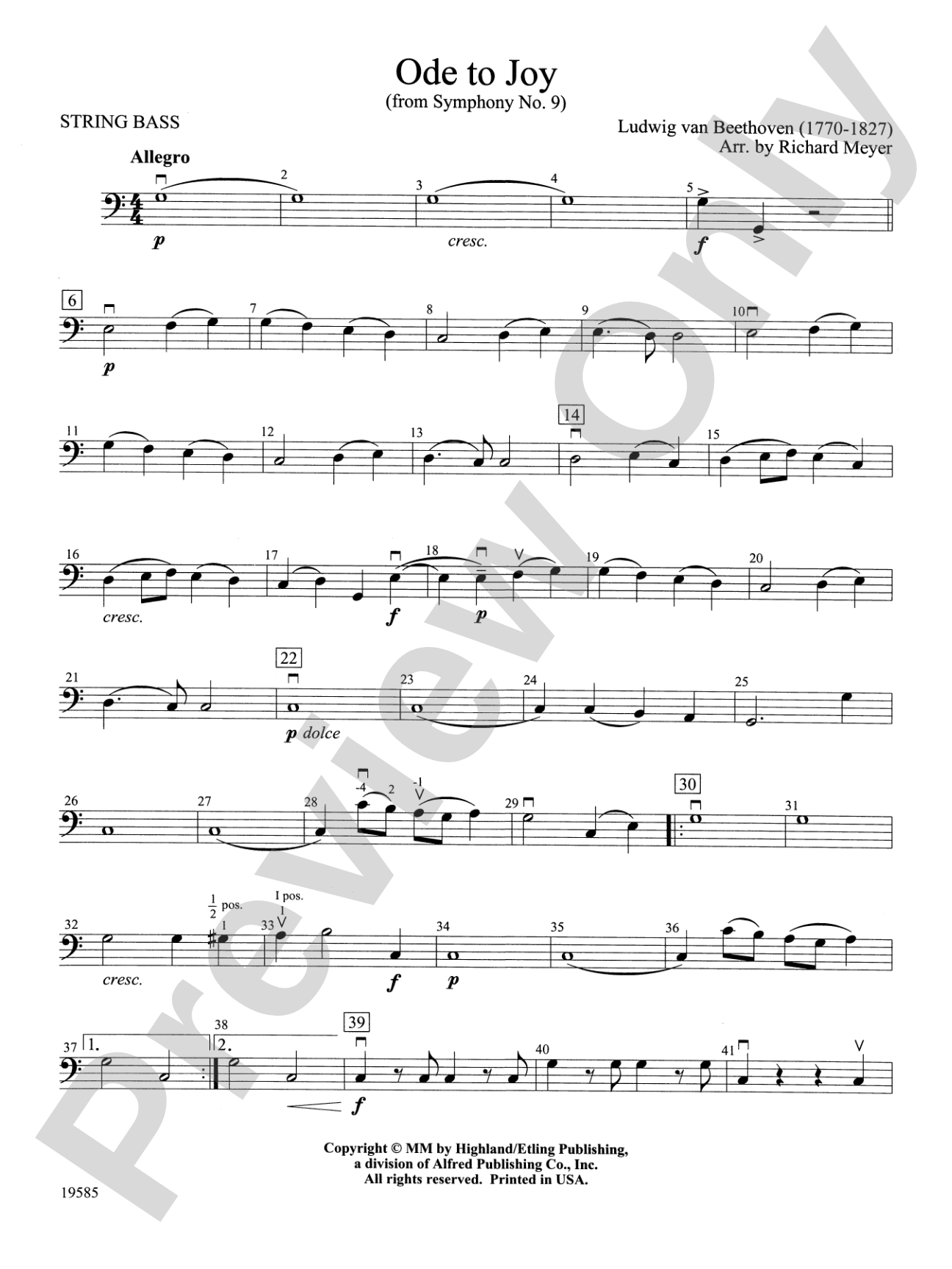 Ode to Joy from Symphony No. 9: String Bass