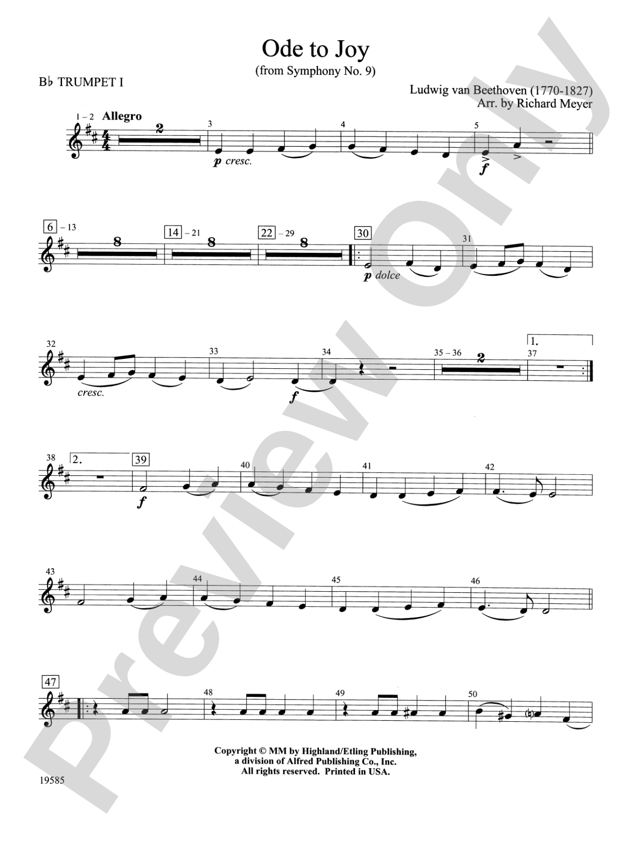 Ode to Joy from Symphony No. 9: 1st B-flat Trumpet