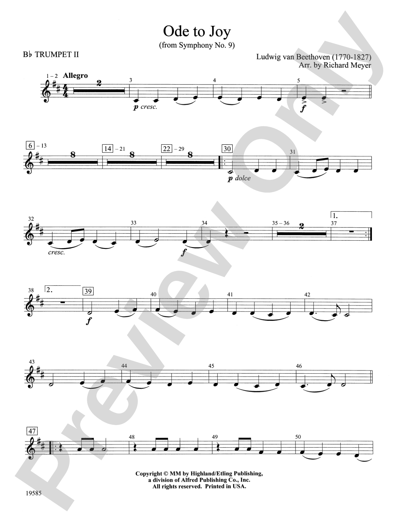 Ode to Joy from Symphony No. 9: 2nd B-flat Trumpet