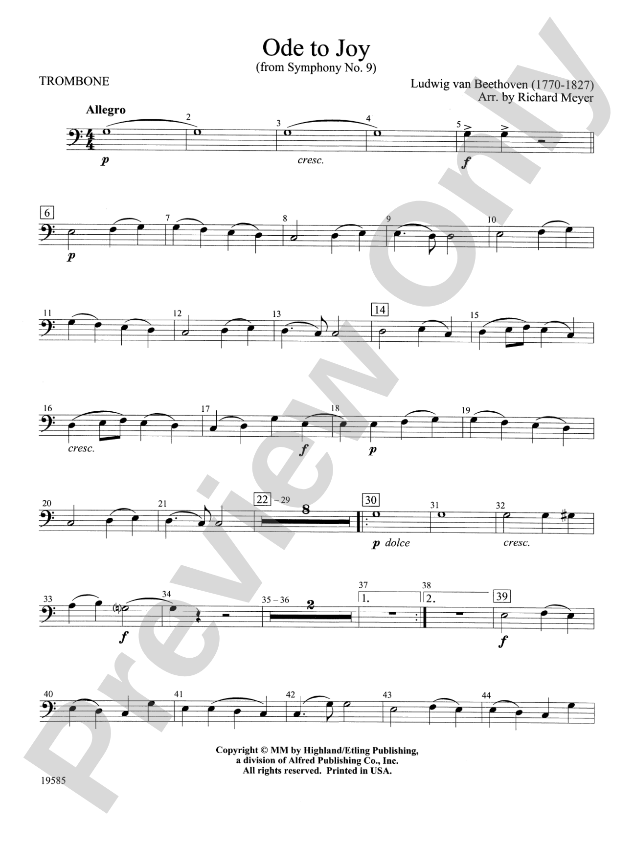 Ode to Joy from Symphony No. 9: 1st Trombone