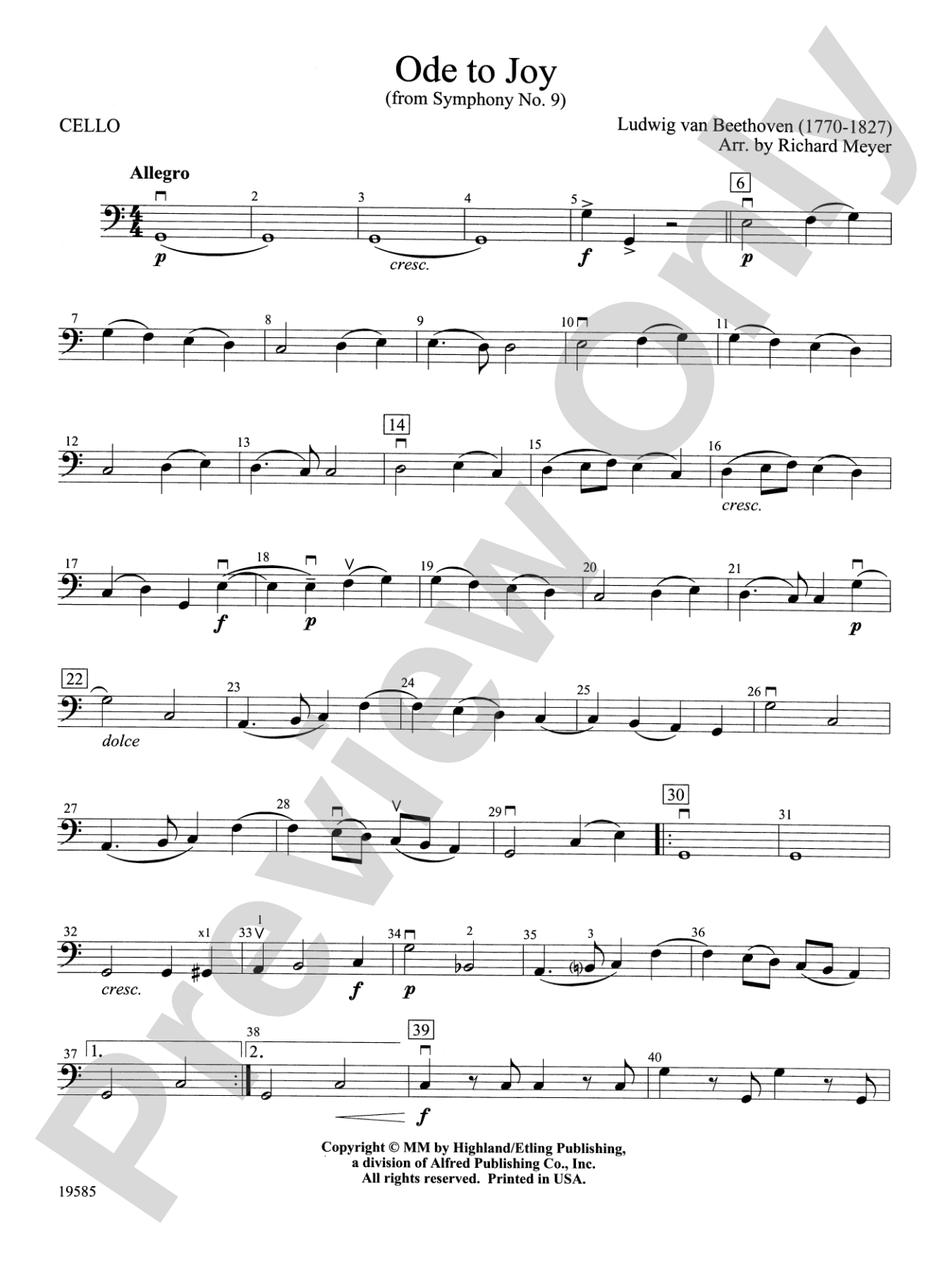 Ode to Joy from Symphony No. 9: Cello